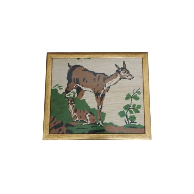 Deer couple art with leaves in brown border.