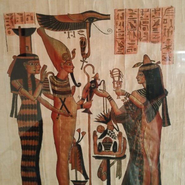 Close-Up View of Regal Egyptian Papyrus Painting on Papyrus Paper.