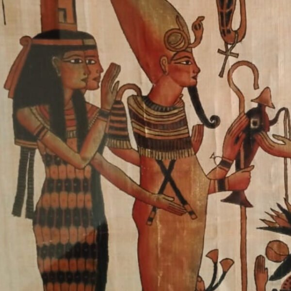 Mystical Detail – Egyptian Papyrus Painting with Priests and Pharaoh.