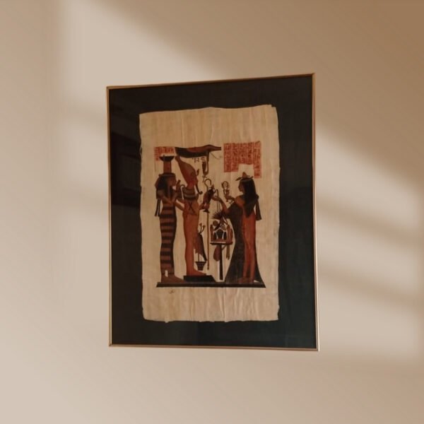 Egyptian Papyrus Painting on Wall with Intricate Detail.