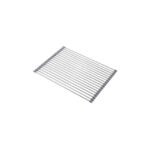 Sleek stainless steel dish drying rack. on a white background.