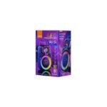 Moxom wireless speaker in creative violet colors on white background.