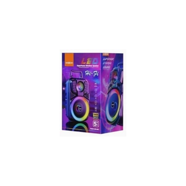 Moxom wireless speaker in creative violet colors on white background.