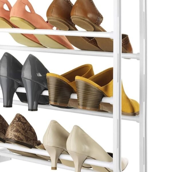 Over the door hanging shoes rack in white – heels, boots, and more.