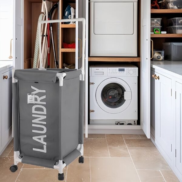 Grey Oxford laundry basket - 63L capacity.