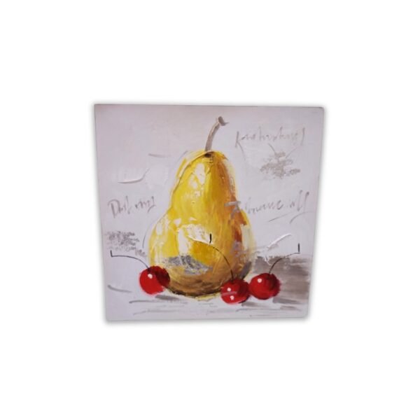 Vibrant Pear and Cherries Canvas on White Background.