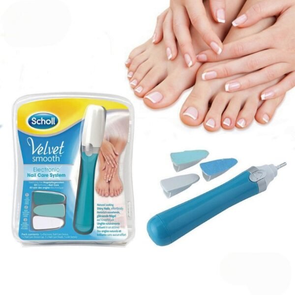 Scholl nail care set for flawless nails. Ergonomic grip and smooth pen design.