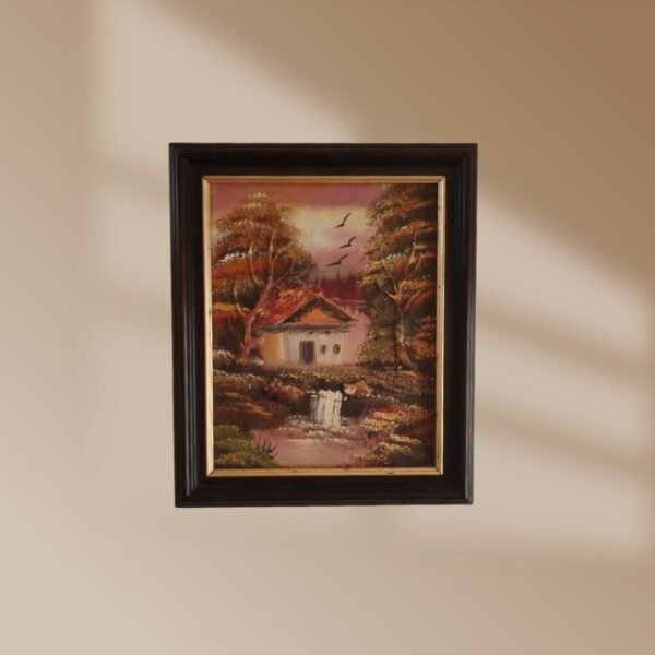 31 x 26 village house painting hanging on the wall—a nature-inspired masterpiece.