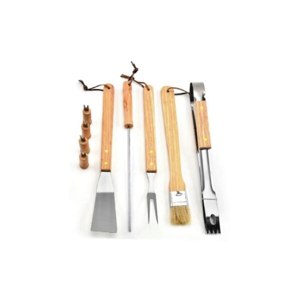 BBQ 10-piece tool set includes knife, clip, brush, fork, and more.