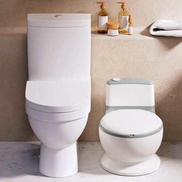 Lifelike toilet design with flushing sound potty seat.