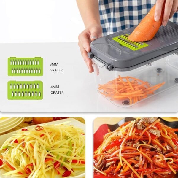 22-Piece vegetable slicer with grater heads.