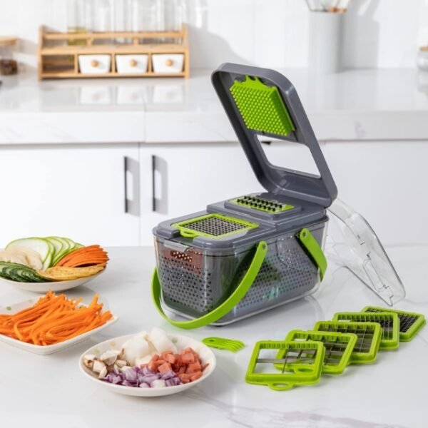 22-Piece vegetable slicer on stylish kitchen counter.