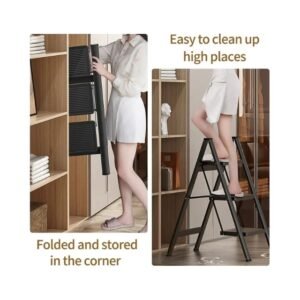 3-Step Ladder, Steel and Foldable, 120kg, Black