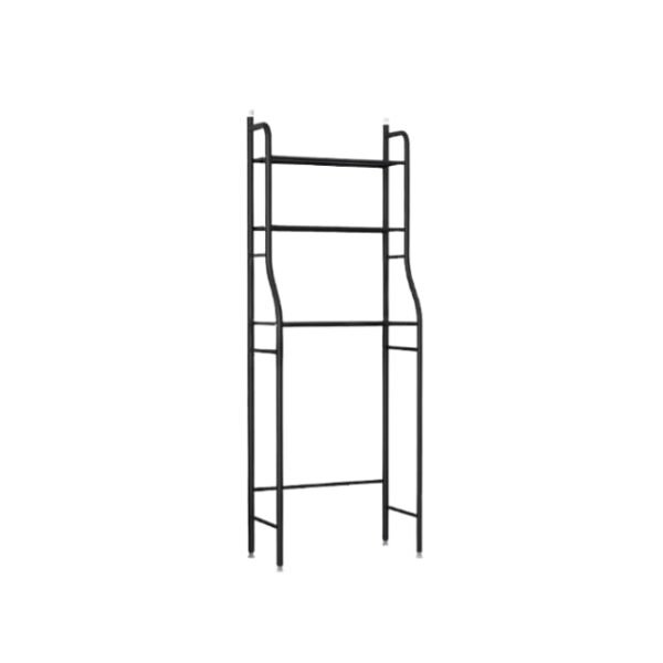 Strong 3-tier toilet shelf in black, resistant steel pipes for added durability.