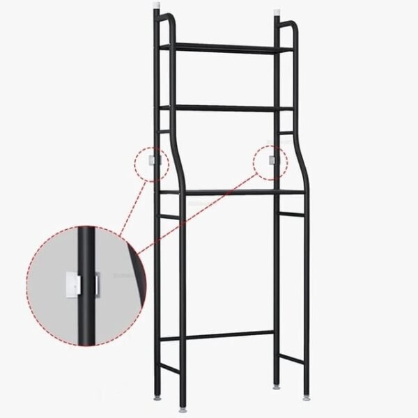 Durable black 3-tier toilet shelf with anti-slip features for maximum hold.