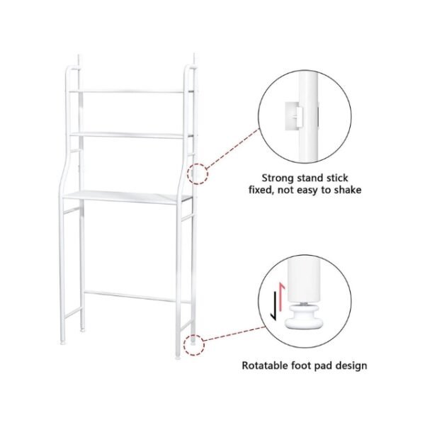 Modern 3-tier toilet shelf with a strong stand stick and rotatable foot pad design.