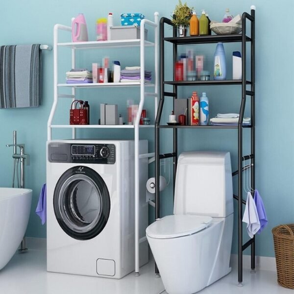 Bathroom storage rack maximizing space with a 3-tier toilet shelf design.