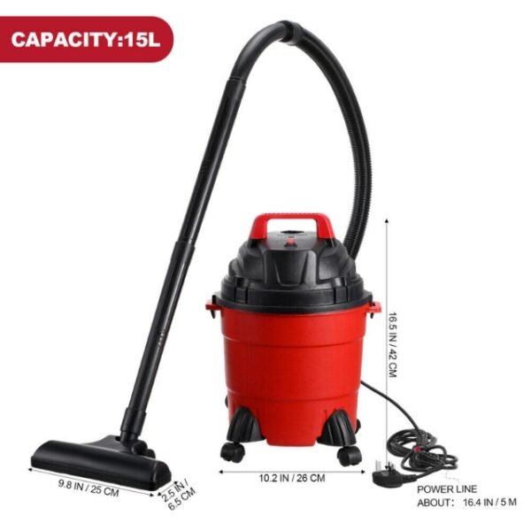 Spacious 3-in-1 Vacuum Cleaner with 15L Dust Bin: 86x42x40cm Dimensions.