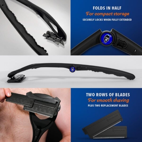 Back shaver blade with convenient foldable design