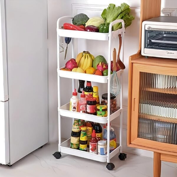 Durable metal frame kitchen storage stand.