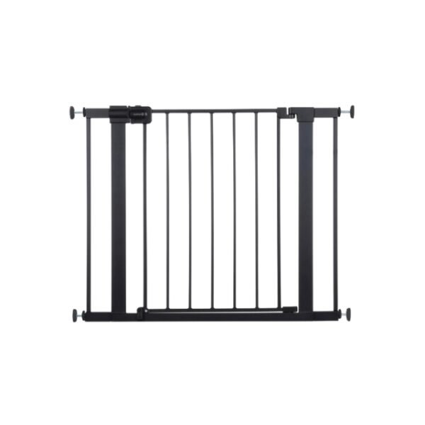 Safety 1st child gate in black for kid safety, versatile for all door frames.