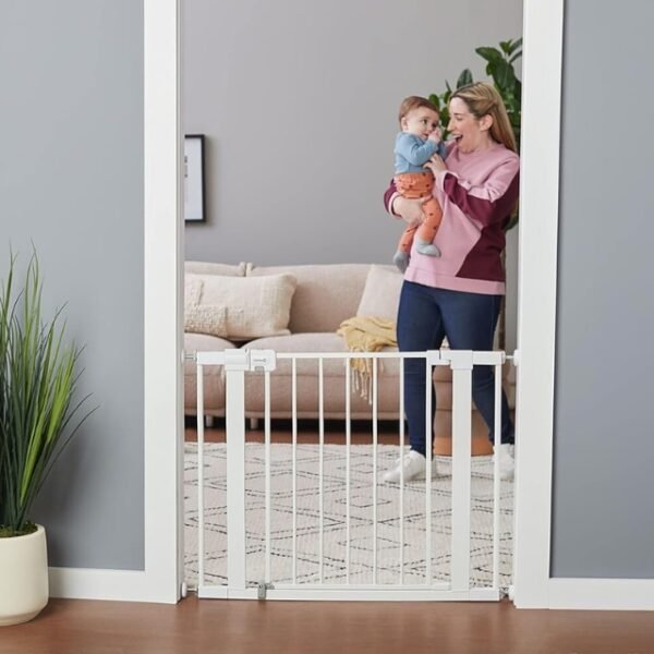 Safety 1st child gate keeps children safe, moms happy, and stairs danger-free.