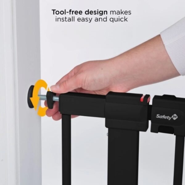 Safety 1st child gate with tool-free design, easy installation, and quick takedown.