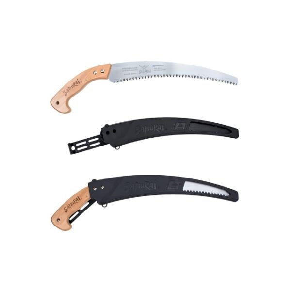 Securely held Samurai Pruning Saw – Essential Tree and Log Cutter.