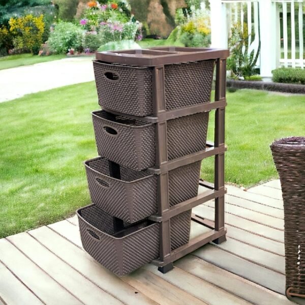 Durable plastic vegetable storage rack made in Turkey.