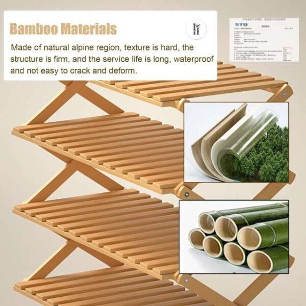 Quality bamboo shoe rack in brown color.