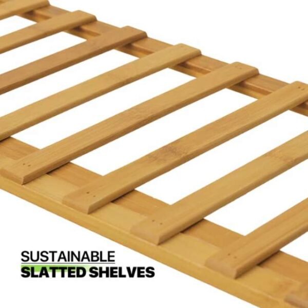 Sustainable bamboo 4-Layer shoes rack with slatted shelves.