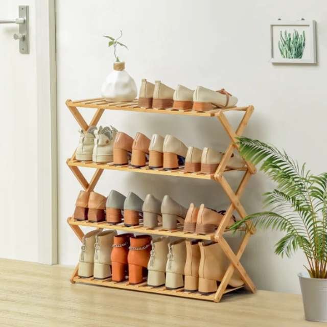 4-Layer bamboo shoes rack home organizer.