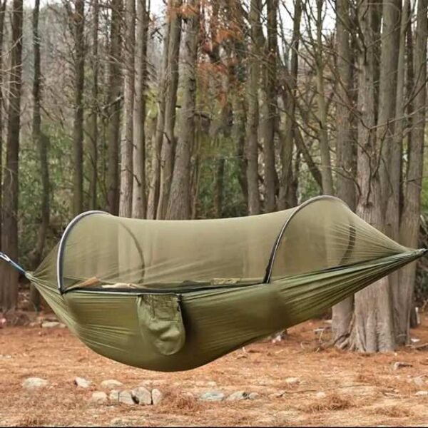 Outdoor Sleeping Hammock Hanging in Forest