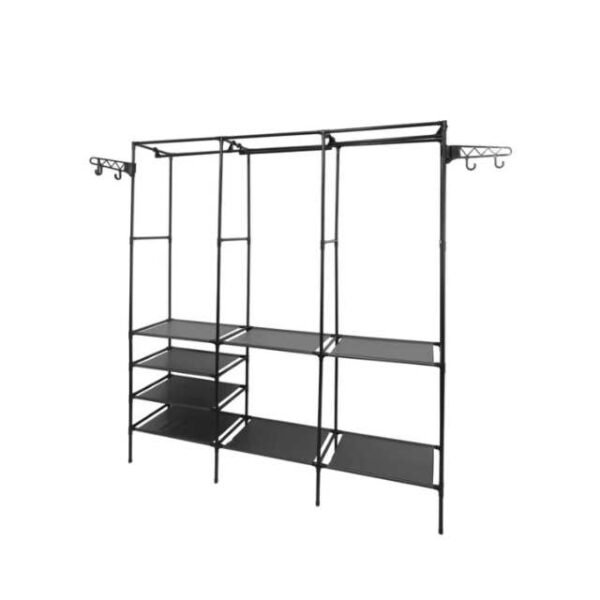 3-Section clothes rack in black with iron pipes.