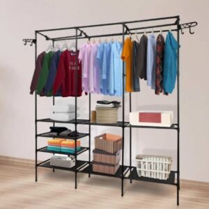 3-Section Clothes Rack With Shoes Stand and Coat Hanger