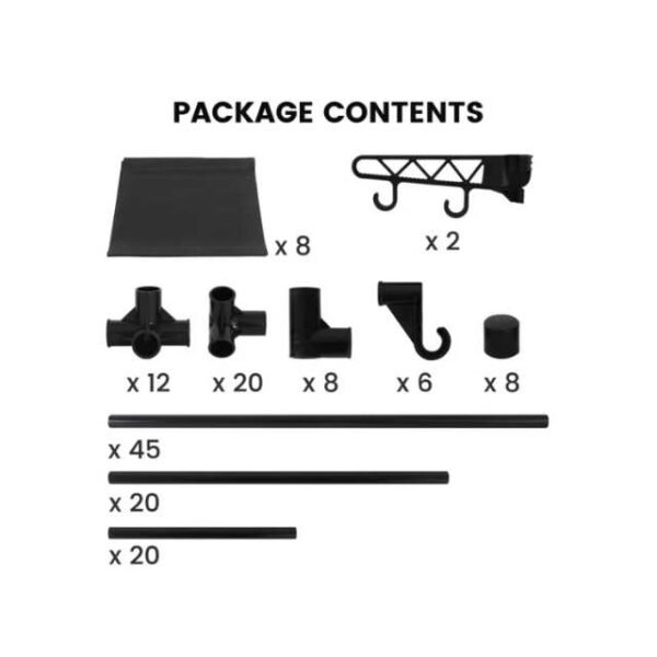 3-Section clothes rack package contents.