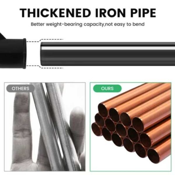 Thickened iron pipe for better weight-bearing. Sturdy and durable construction for long-lasting use.