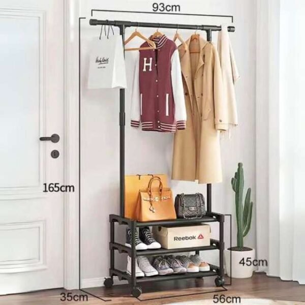 Compact Black Single Pole Clothes Rack Dimensions: 35 x 93 x 165 cm.