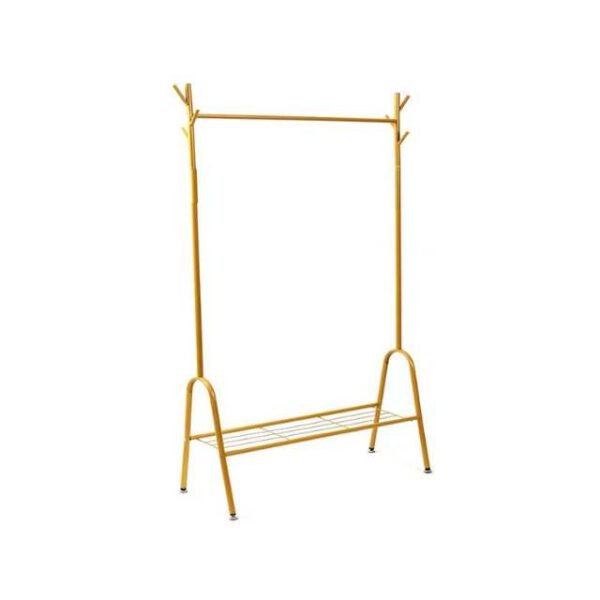 Home organization with golden coat rack.