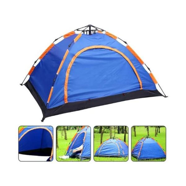 Portable camping tent with opening window and vibrant colors.