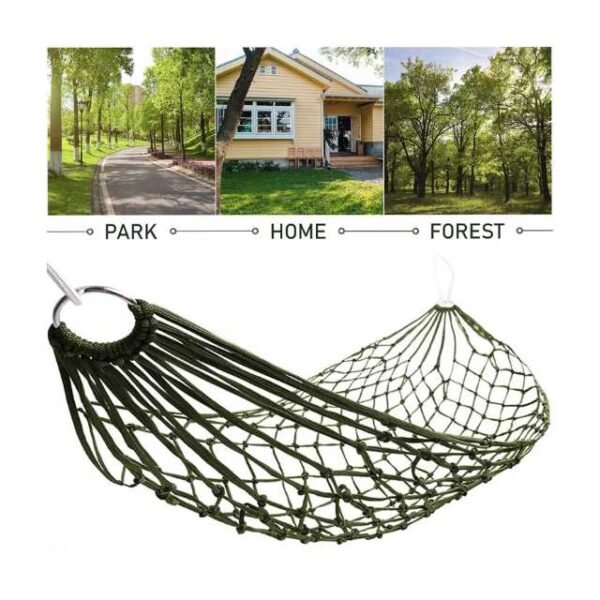 Outdoor net hammock versatile use.