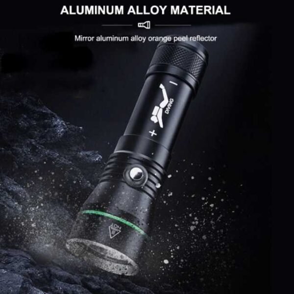 S3 scuba diving flashlight with durable aluminum alloy body.