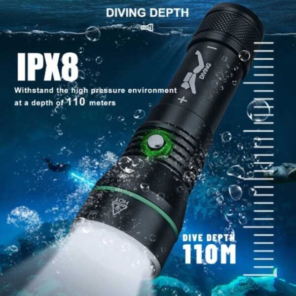 S3 scuba diving flashlight with deep 110m diving depth.