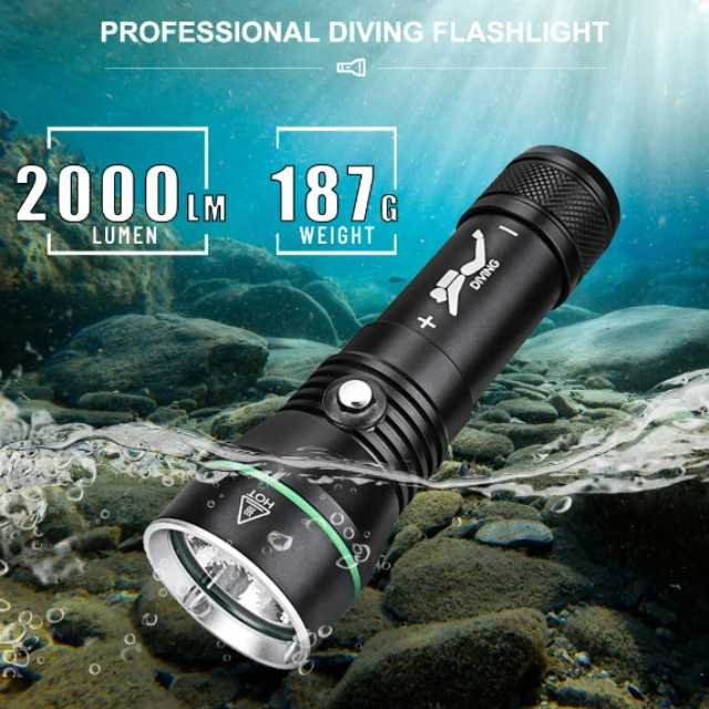 High brightness professional S3 scuba diving flashlight, 2000 Lumens.