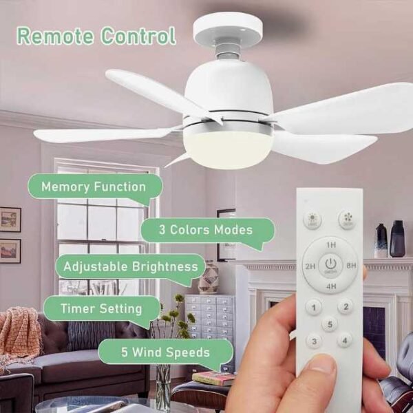 Socket lamp fan, ceiling fan with remote control, feature-packed with 3 color modes, adjustable brightness, timer setting, and 5 wind speeds.