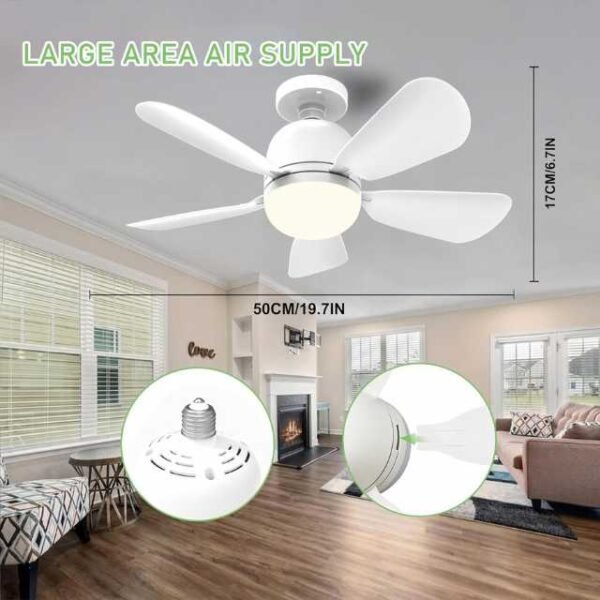 Socket lamp fan with compact and convenient size, measures 50 x 17 cm (W x H), lightweight and easy to install into lamp socket. Large air supply thanks to 18" fan diameter.