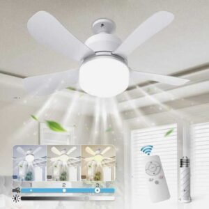 Socket Lamp Fan, 18” Ceiling Fan with Remote, 5 Speeds