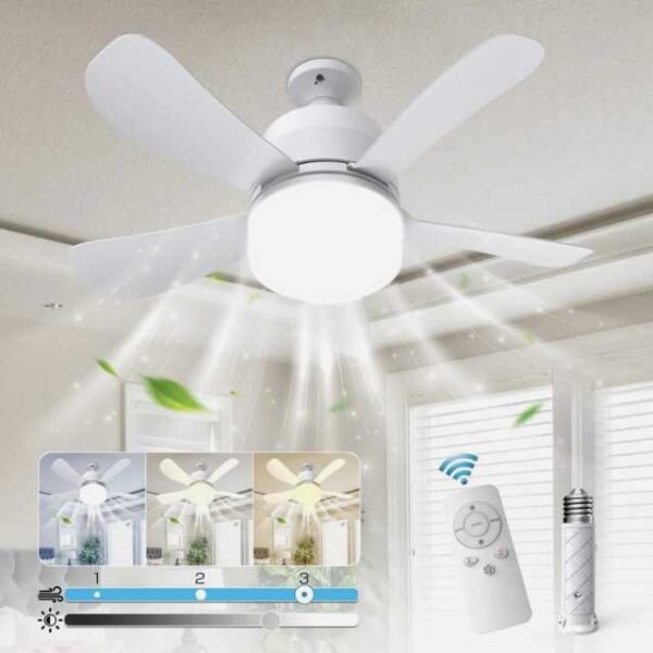 Socket lamp fan with remote control and easy installation into lamp socket.