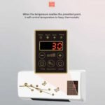 Wall mounted air conditioner with digital screen and timer function.