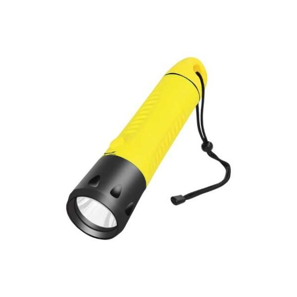 Yupard professional diving flashlight in yellow and black with hand rope and 2000 lumens for hunting, fishing, diving, and exploration.